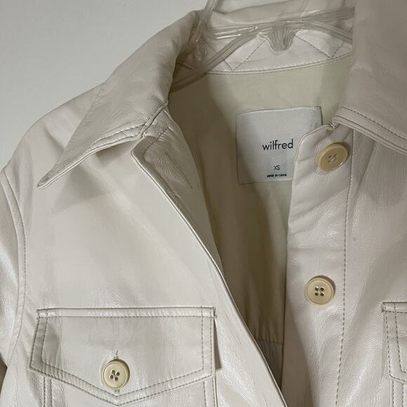 Aritzia Wilfred The Ganna Cream Vegan Leather utility ivory Shirt Jacket Size XS - Picture 2 of 7
